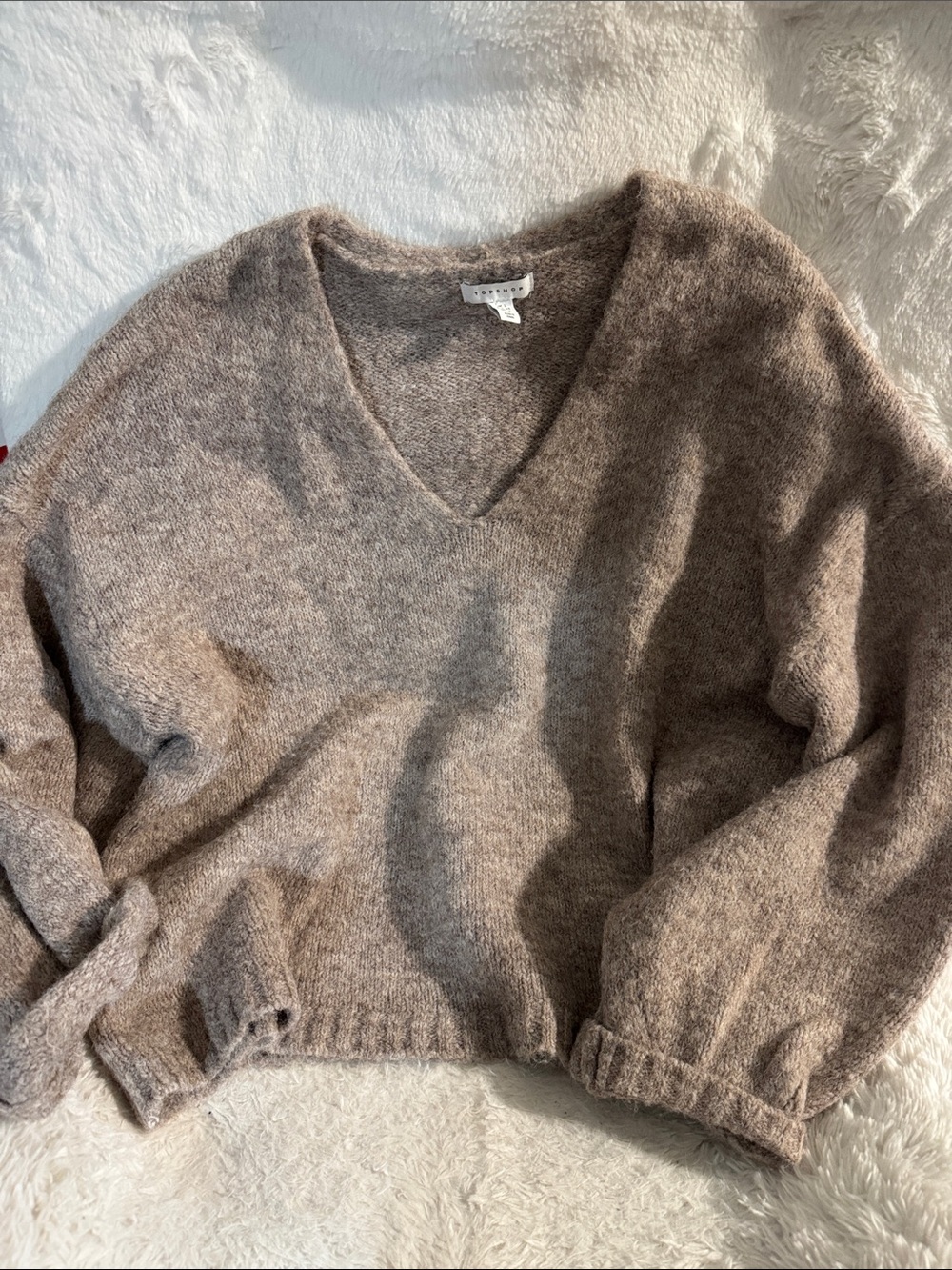 Cozy V-Neck Women's Sweater in Taupe